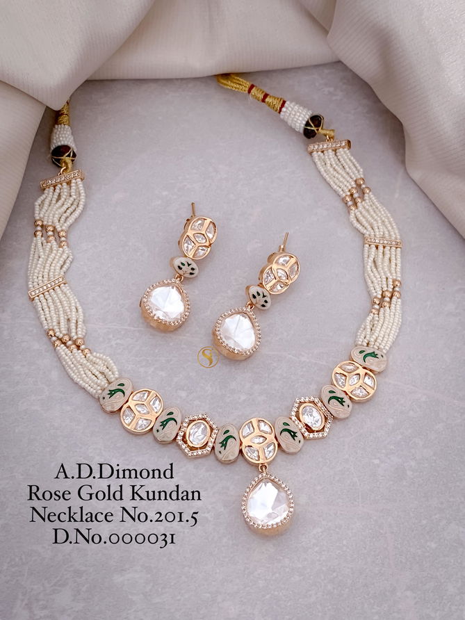 4 Designer AD Diamond Rose Gold Kundan Necklace Wholesale Shop In Surat
